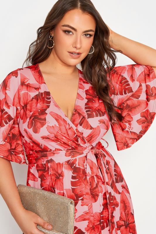 YOURS LONDON Plus Size Pink Tropical Floral Print Wrap Dress | Yours Clothing 4