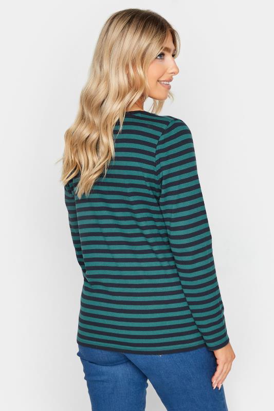 M&Co Teal Blue Stripe V-Neck Long Sleeve Cotton T-Shirt | M&Co 4