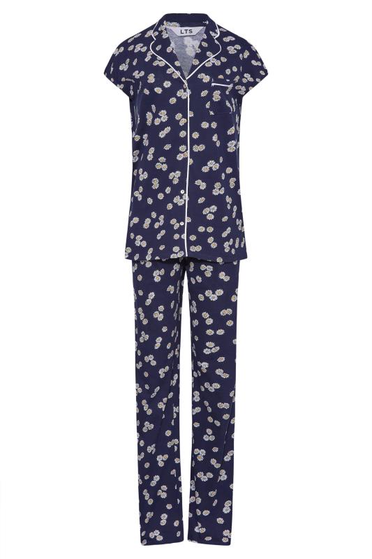 LTS Tall Navy Blue Daisy Print Cotton Pyjama Set_X.jpg