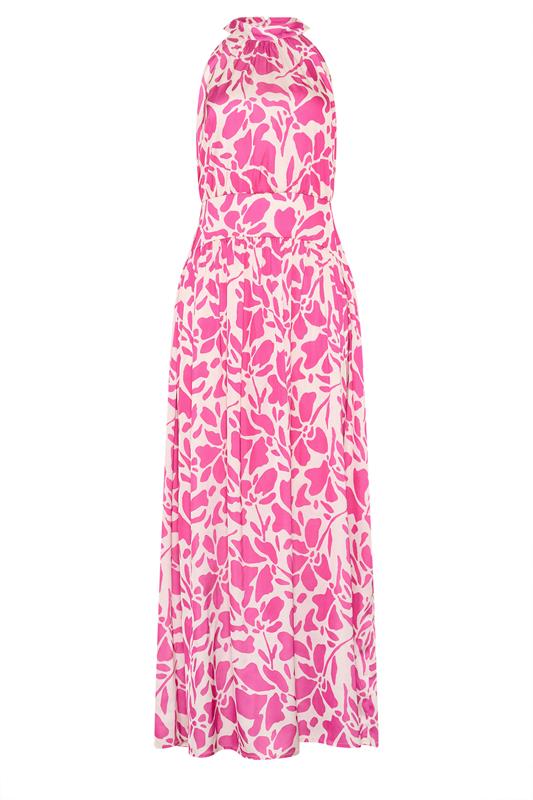 LTS Tall Women's Pink Abstract Satin Halterneck Maxi Dress | Long Tall Sally 5