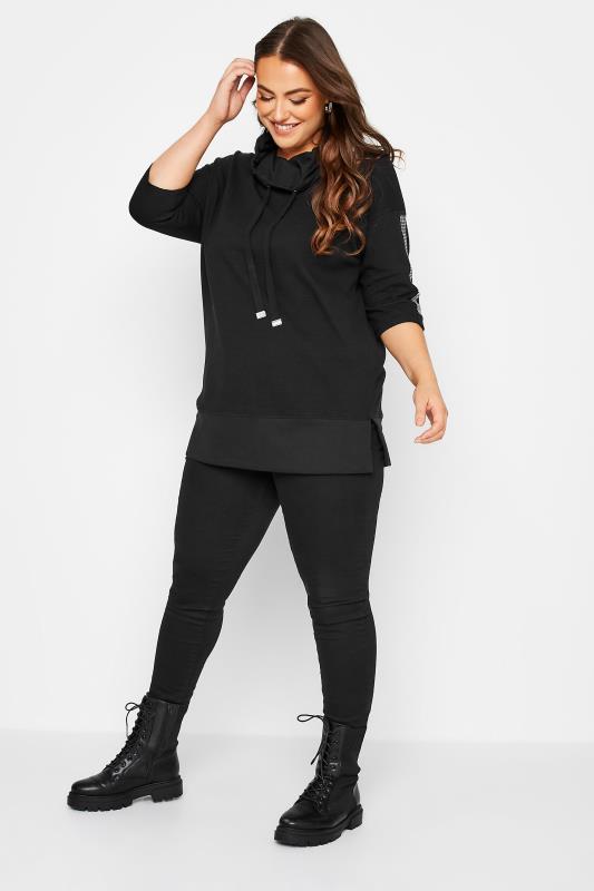 Plus Size Black Stud Sleeve Sweatshirt | Yours Clothing 2