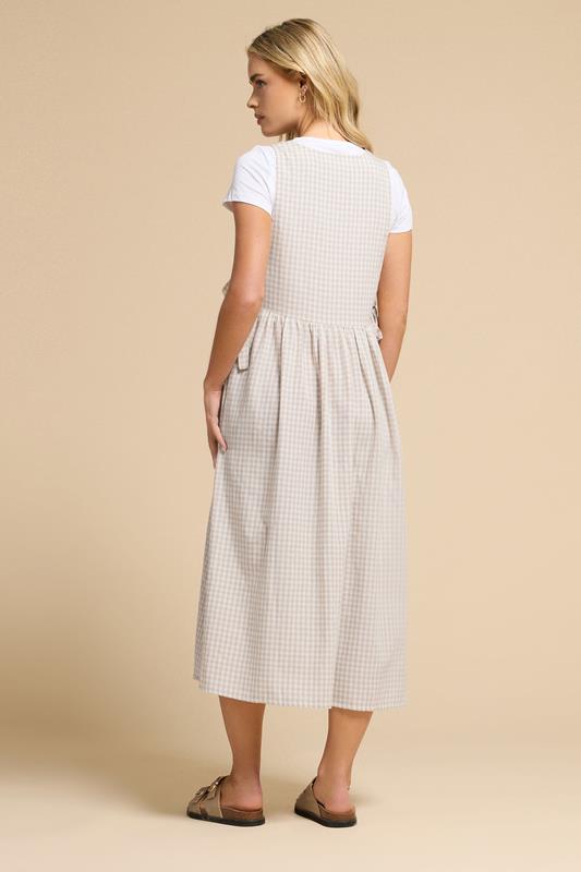 PixieGirl Petite Women's Natural Brown Gingham Tie Side Pinafore Dress | PixieGirl 2