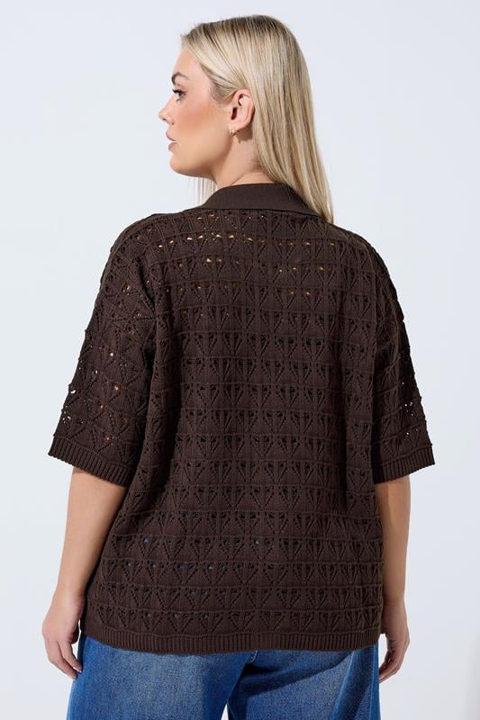 LIMITED COLLECTION Plus Size Chocolate Brown Crochet Shirt | Yours Clothing 4