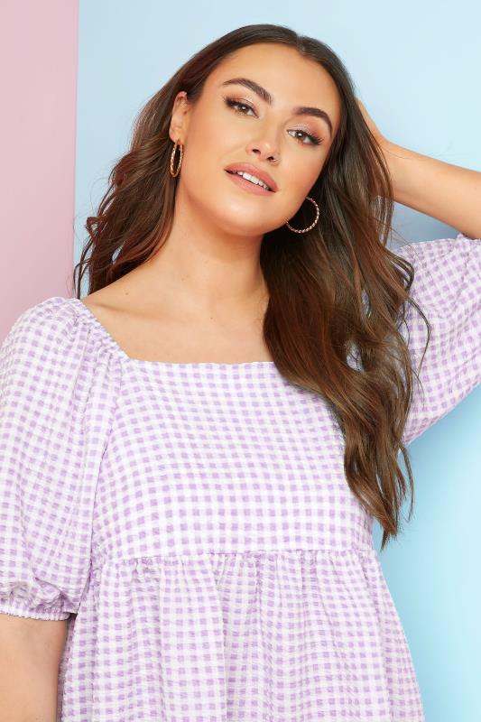 LIMITED COLLECTION Curve Lilac Purple Gingham Milkmaid Top_l.jpg