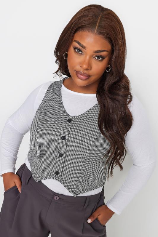 LIMITED COLLECTION Plus Size Black & White Dogtooth Waistcoat | Yours Clothing 1