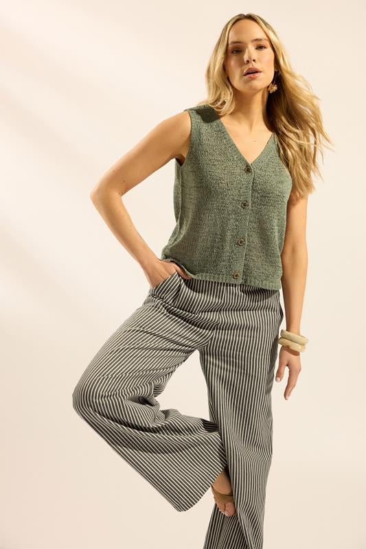  LTS Tall Sage Green Button Knitted Vest Top