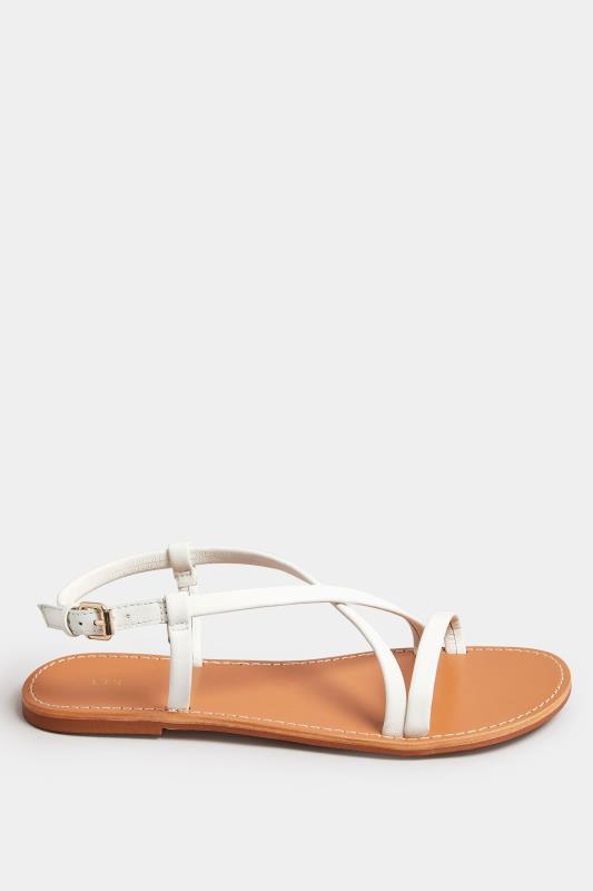 LTS White Leather Crossover Strap Flat Sandals In Standard Fit | Long Tall Sally 4