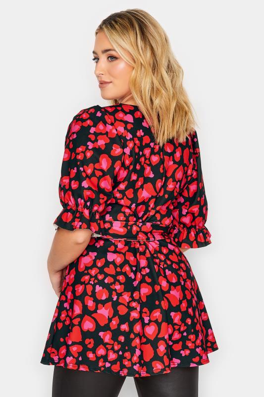 YOURS LONDON Plus Size Curve Red Animal Heart Print Peplum Top | Yours Clothing  3