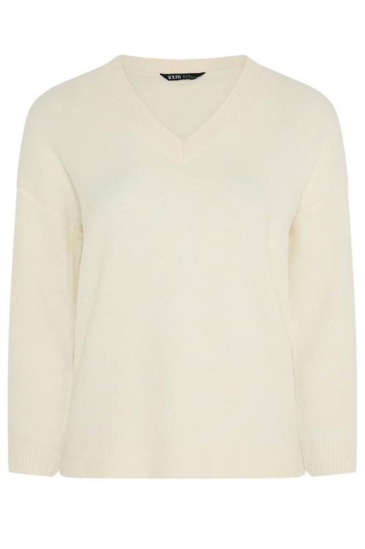 YOURS Plus Size Ivory White V-Neck Soft Touch Jumper | Yours Clothing 6