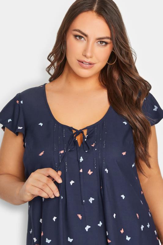 YOURS Plus Size Navy Blue Butterfly Print Blouse | Yours Clothing 4