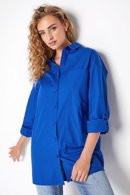 LTS Tall Women's Cobalt Blue Oversized Cotton Shirt | Long Tall Sally 2