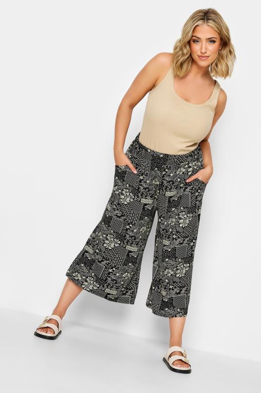 YOURS Curve Black Leaf Print Midaxi Culottes | Yours Clothing 2