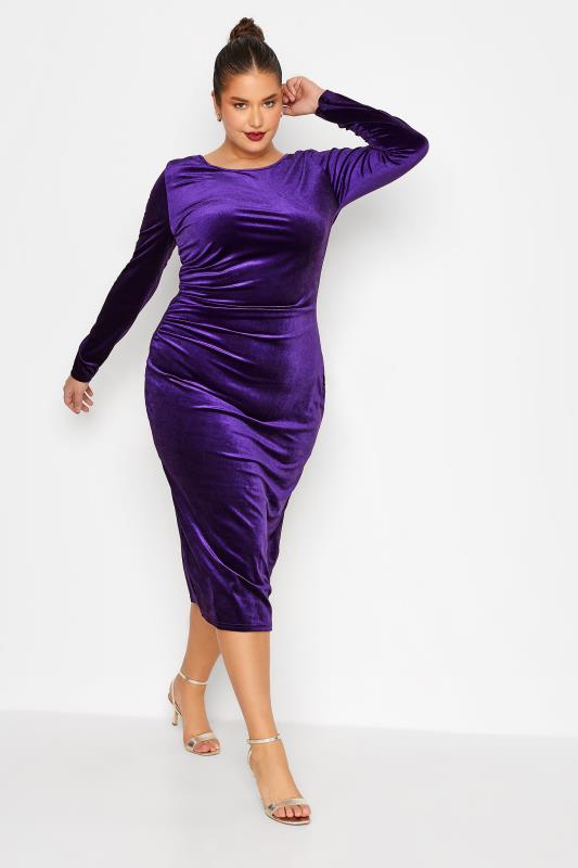 LTS Tall Women's Purple Ruched Velvet Midi Dress | Long Tall Sally 2
