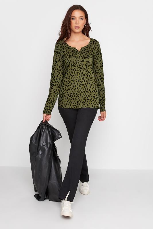 LTS Tall Women's Khaki Green Animal Print Henley T-Shirt | Long Tall Sally 2