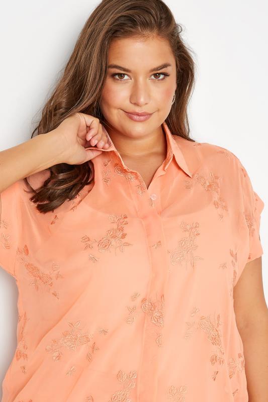 Plus Size Pink Floral Print Embroidered Shirt | Yours Clothing  4