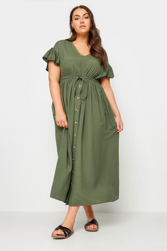 YOURS Plus Size Khaki Green Maxi Dress | Yours Clothing