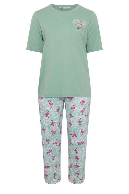YOURS Plus Size Green Flamingo Pyjama Set | Yours Clothing 5