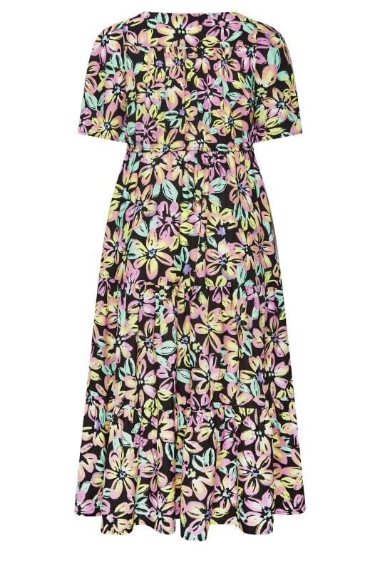 YOURS Plus Size Black Neon Floral Tiered Midi Dress | Yours Clothing 7