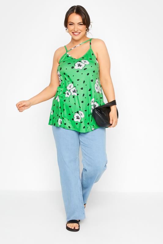 LIMITED COLLECTION Curve Green Floral Print Strap Detail Cami Top_B.jpg