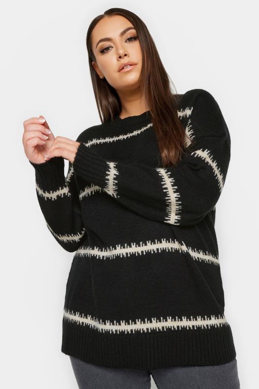 YOURS Plus Size Black Feathered Design Jumper | Yours Clothing 1