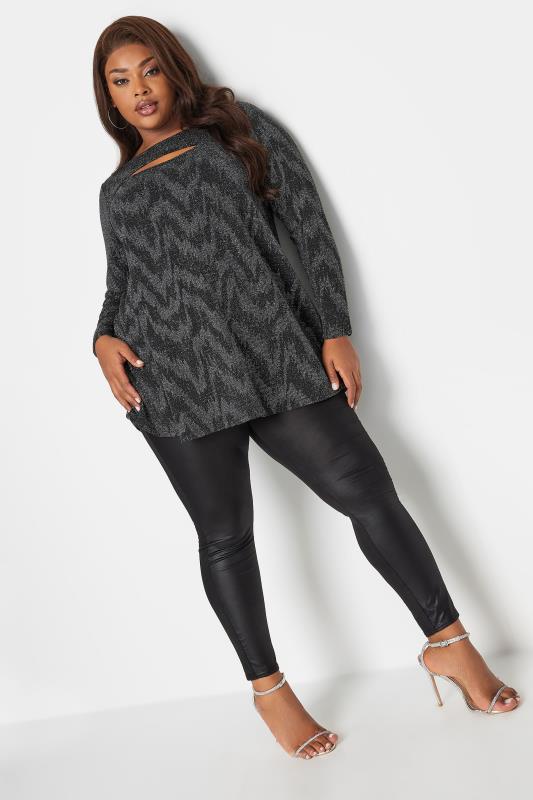 YOURS Plus Size Black & Silver Glitter Cut Out Swing Top | Yours Clothing 2