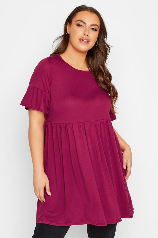 Plus Size  Curve Dark Pink Short Sleeve Tunic Dress