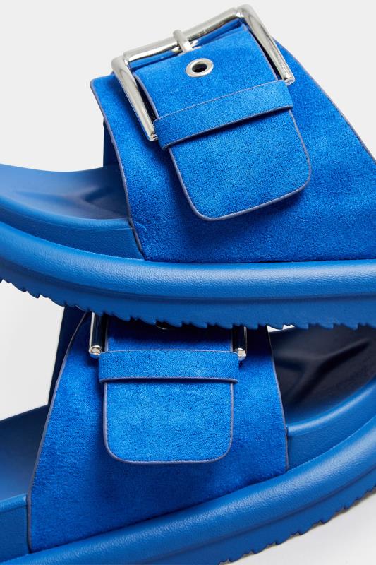 Blue Buckle Strap Mule Sandals In Wide E Fit & Extra Wide EEE Fit | Yours Clothing 5