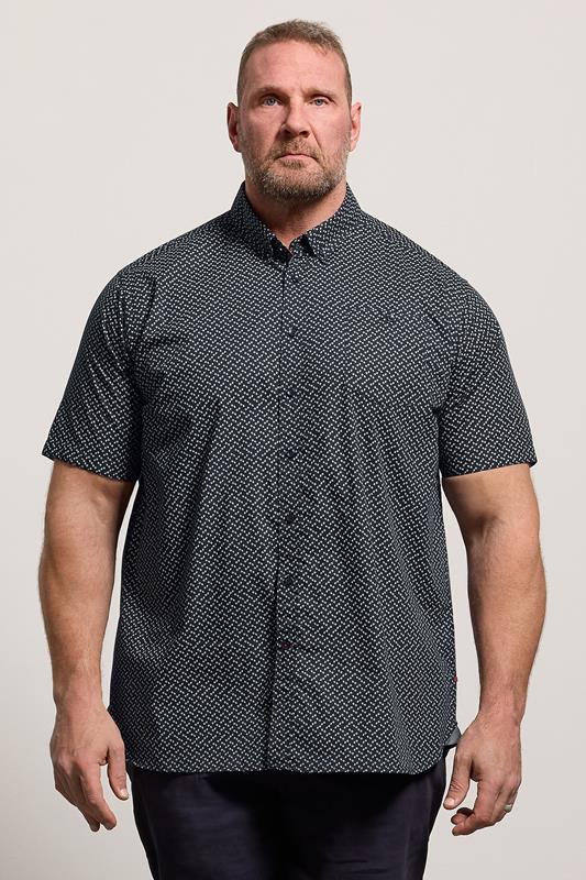  D555 Big & Tall Navy Blue Geometric Print Short Sleeve Shirt