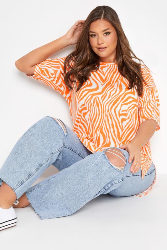 Curve Orange Zebra Print Oversized T-Shirt_D.jpg