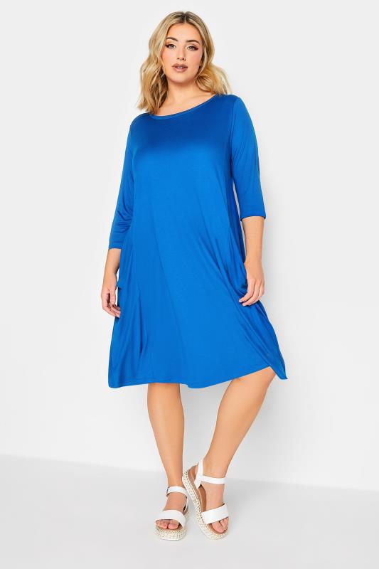 YOURS Plus Size Cobalt Blue Drape Pocket Dress | Yours Clothing 2
