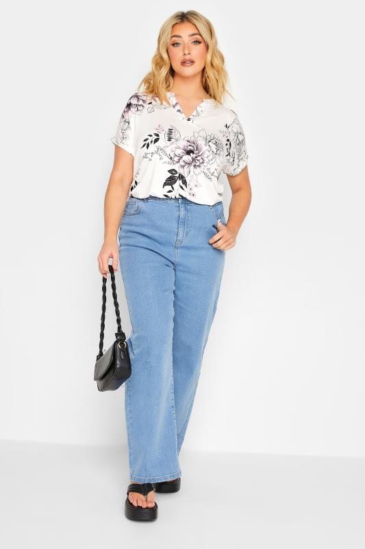 YOURS Plus Size White Floral Print Half Placket Blouse | Yours Clothing  2