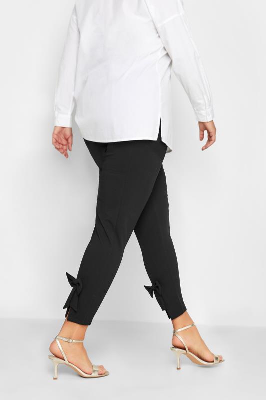 YOURS LONDON Plus Size Black Bow Hem Tapered Trousers | Yours Clothing 2