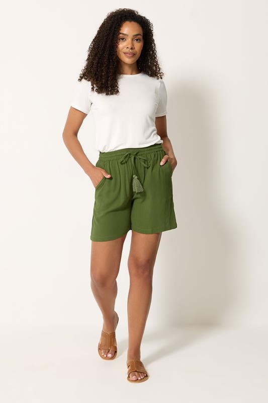 M&Co Khaki Green Crinkle Shorts | M&Co 1