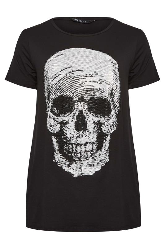 YOURS Curve Plus Size Black Stud Embellished Skull Print T-Shirt | Yours Clothing  6
