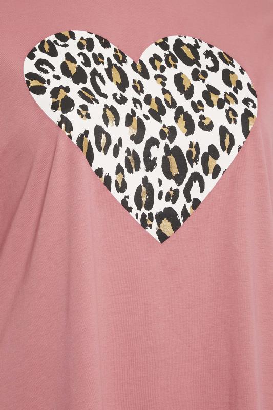 YOURS Plus Size Pink Leopard Print Heart Oversized T-Shirt | Yours Clothing 7