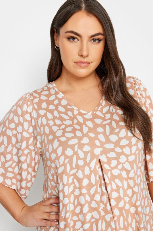 YOURS Plus Size Pink Heart Print Pleated Swing Top | Yours Clothing 4