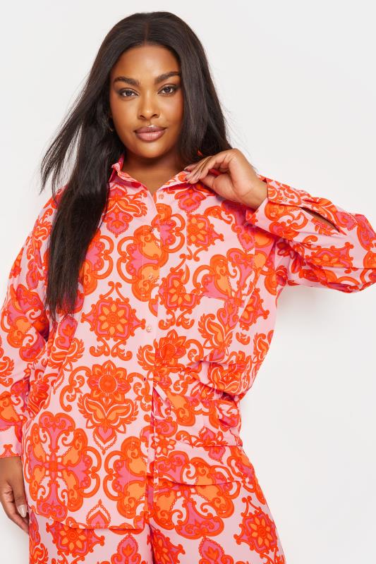YOURS Plus Size Orange Abstract Print Shirt | Yours Clothing 1