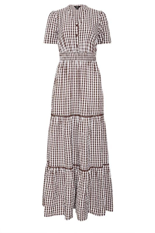 LTS Tall Women's Chocolate Brown Gingham Cotton Maxi Dress | Long Tall Sally 5