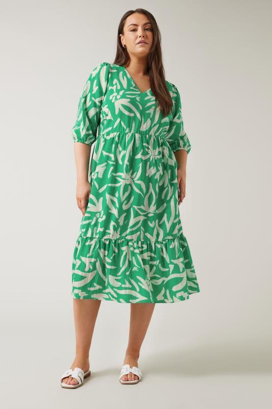Plus Size  EVANS Curve Green Abstract Print Midaxi Dress