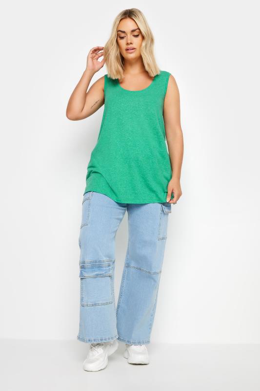 YOURS Plus Size Green Linen Vest Top | Yours Clothing 3