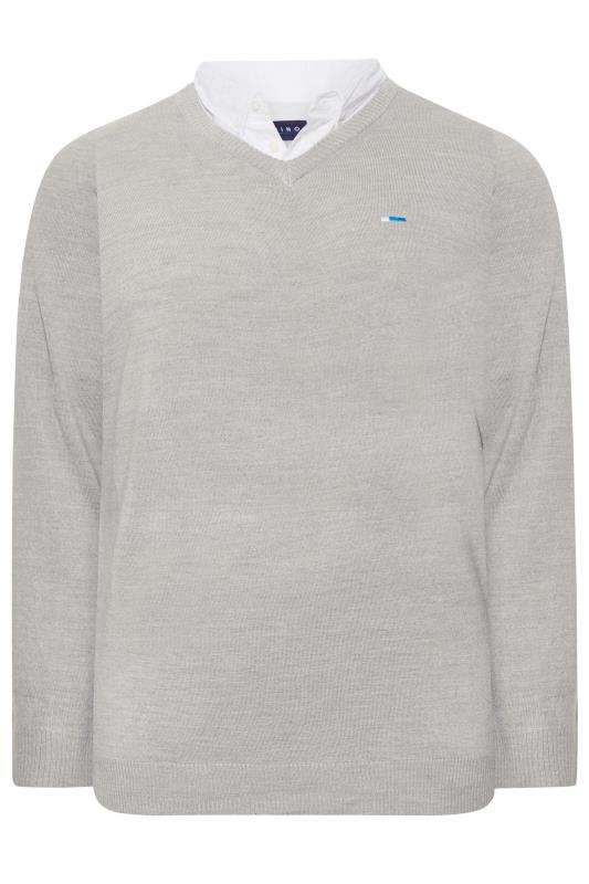 BadRhino Light Grey & White Essential Mock Shirt Jumper | BadRhino 1