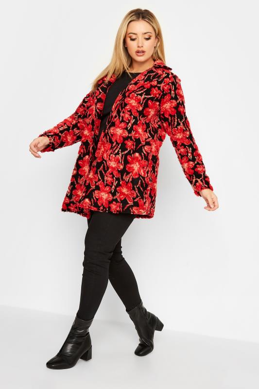 YOURS LUXURY Plus Size Red Floral Print Fleece Jacket | Yours Clothing 3