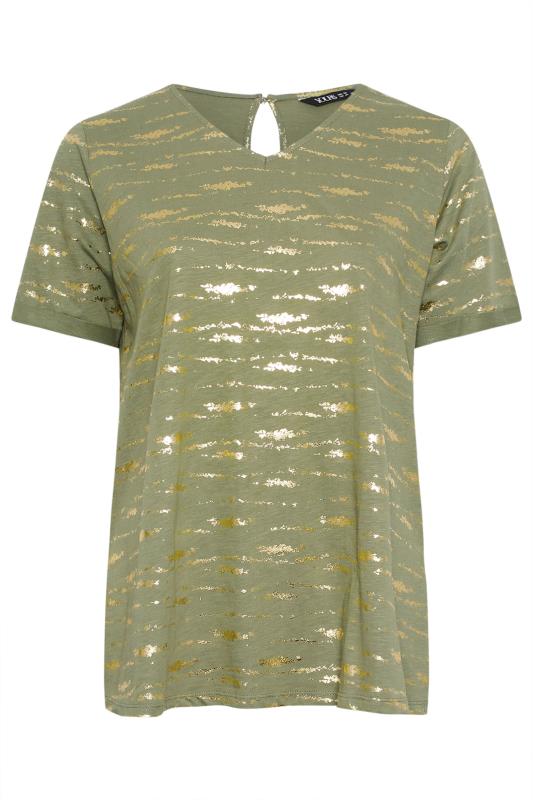 YOURS Plus Size Khaki Green Foil Print Top | Yours Clothing 5