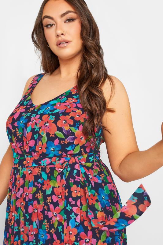 YOURS LONDON Plus Size Curve Blue Floral Pleated Maxi Dress | Yours Clothing  5