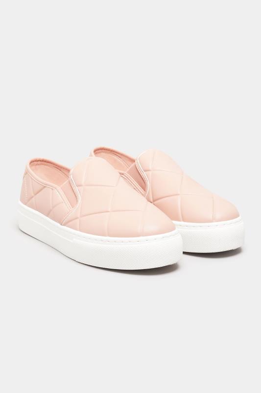Pink Quilted Slip-On Trainers In Extra Wide Fit | Yours Clothing 2