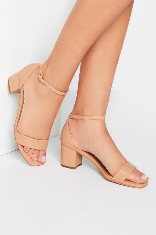 Tall  LTS Nude Faux Leather Block Heel Sandals In Standard D Fit