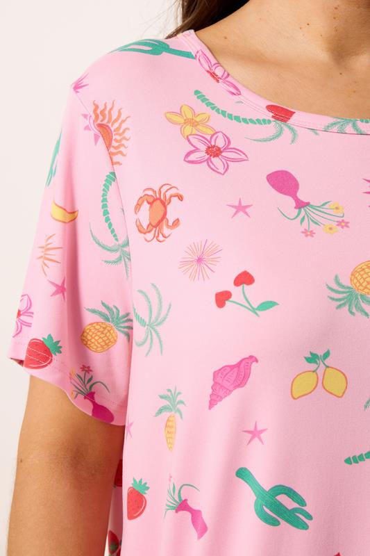 YOURS Plus Size Pink Summer Print Soft Touch Nightdress | Yours Clothing 4