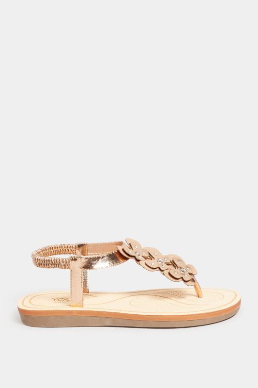 Rose Gold Diamante Butterfly Sandals In Extra Wide EEE Fit | Yours Clothing