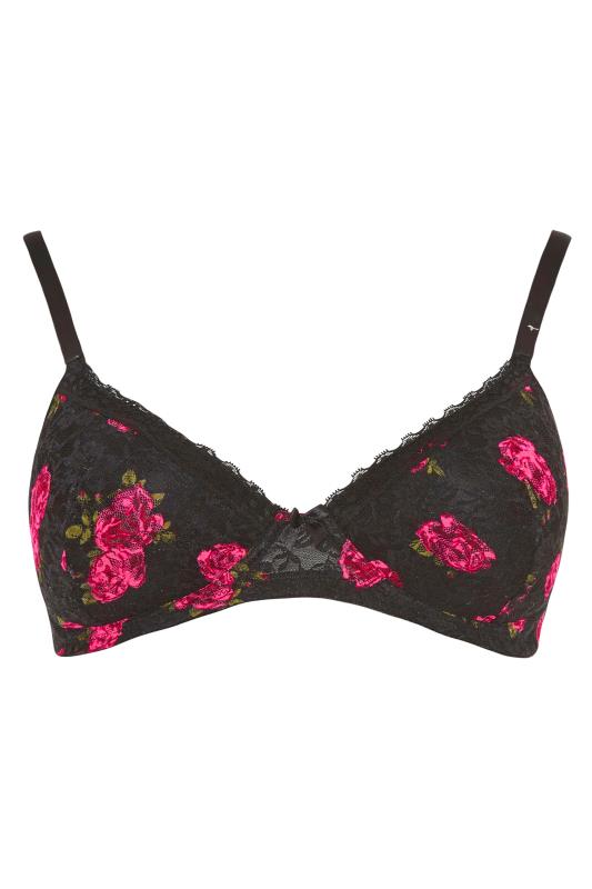 Plus Size Black Rose Floral Lace Padded Underwired T-Shirt Bra | Yours Clothing 4