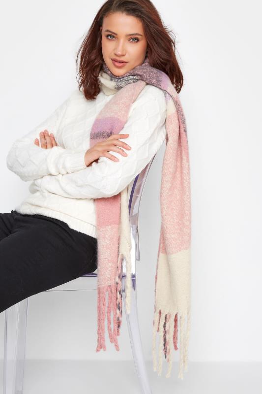 Pink Stripe Chunky Tassel Scarf | Yours Clothing 1